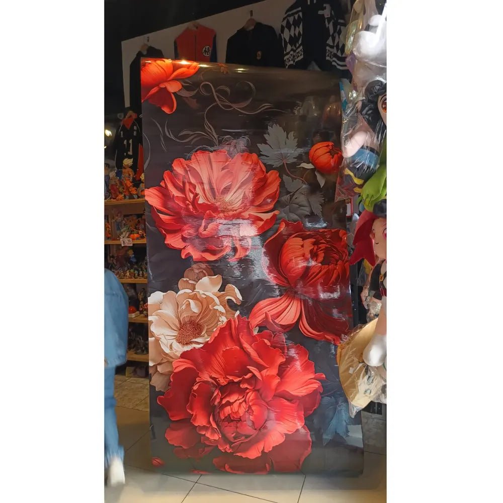 Rollo Autoadhesivo Flores Rojas Fondo Negro 1,2 x 3 m – Vinilo Decorativo para Pared - VeldorShop