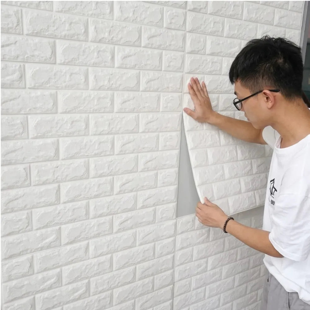 Pack x10 Placa Autoadhesiva 3D Ladrillo Blanco 70x77cm Revestimiento Pared - VeldorShop