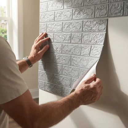 Pack 10 Placa Autoadhesiva 3D Símil Ladrillo Gris 70x77 cm – Revestimiento de Pared - VeldorShop