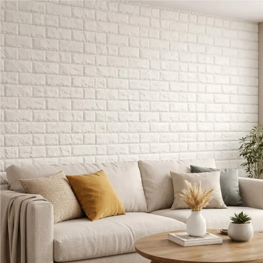Pack x10 Placa Autoadhesiva 3D Ladrillo Blanco 70x77cm Revestimiento Pared - VeldorShop