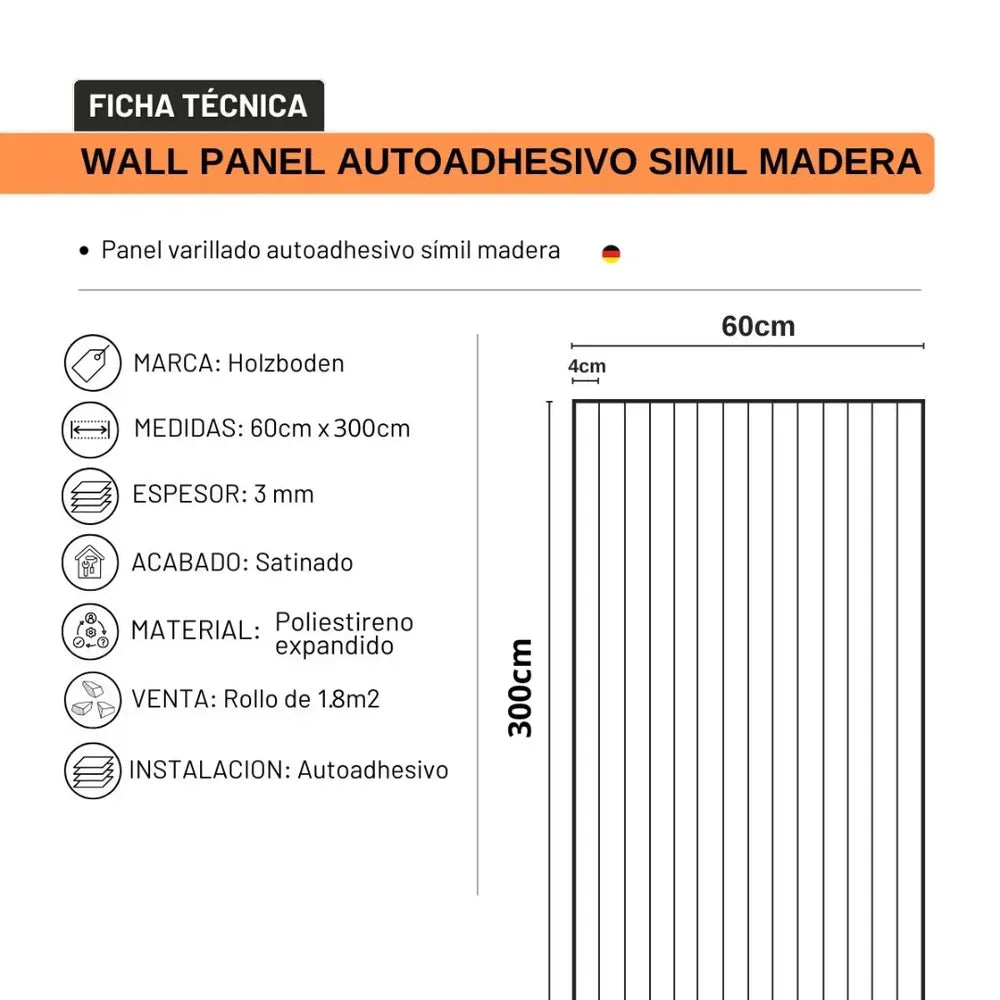 Wall Panel Autoadhesivo Símil Madera 120x300 cm – Panel Varillado 3 mm