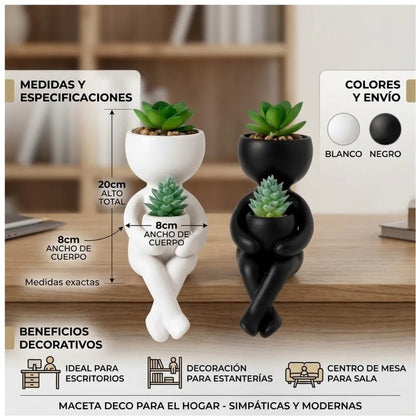 Maceta Decorativa de Diseño Humano Sentado (20cm) - VeldorShop