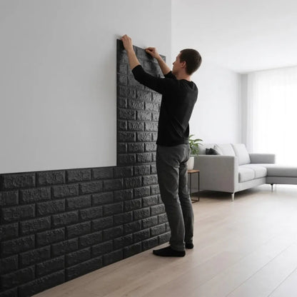 Pack x10 Placa Autoadhesiva 3D Símil Ladrillo Negro 70x77 cm – Revestimiento de Pared - VeldorShop