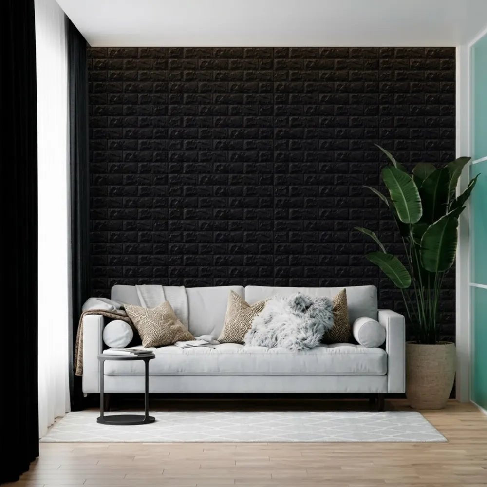 Pack x10 Placa Autoadhesiva 3D Símil Ladrillo Negro 70x77 cm – Revestimiento de Pared - VeldorShop