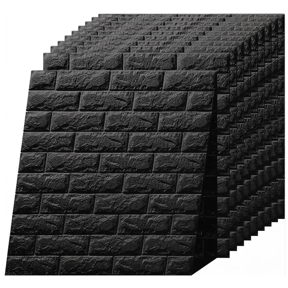 Pack x10 Placa Autoadhesiva 3D Símil Ladrillo Negro 70x77 cm – Revestimiento de Pared - VeldorShop