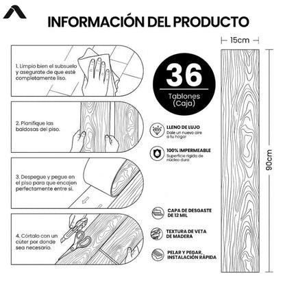 Piso Vinílico Autoadhesivo PVC Símil Madera Gris 90x15 cm – Caja x36 (4,86 m²) - VeldorShop