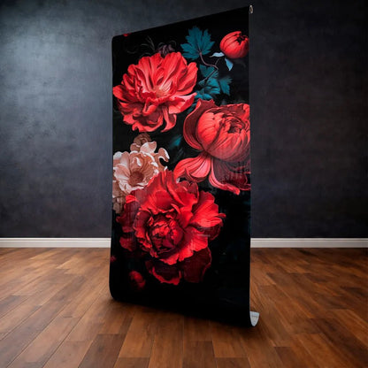 Rollo Autoadhesivo Flores Rojas Fondo Negro 1,2 x 3 m – Vinilo Decorativo para Pared - VeldorShop