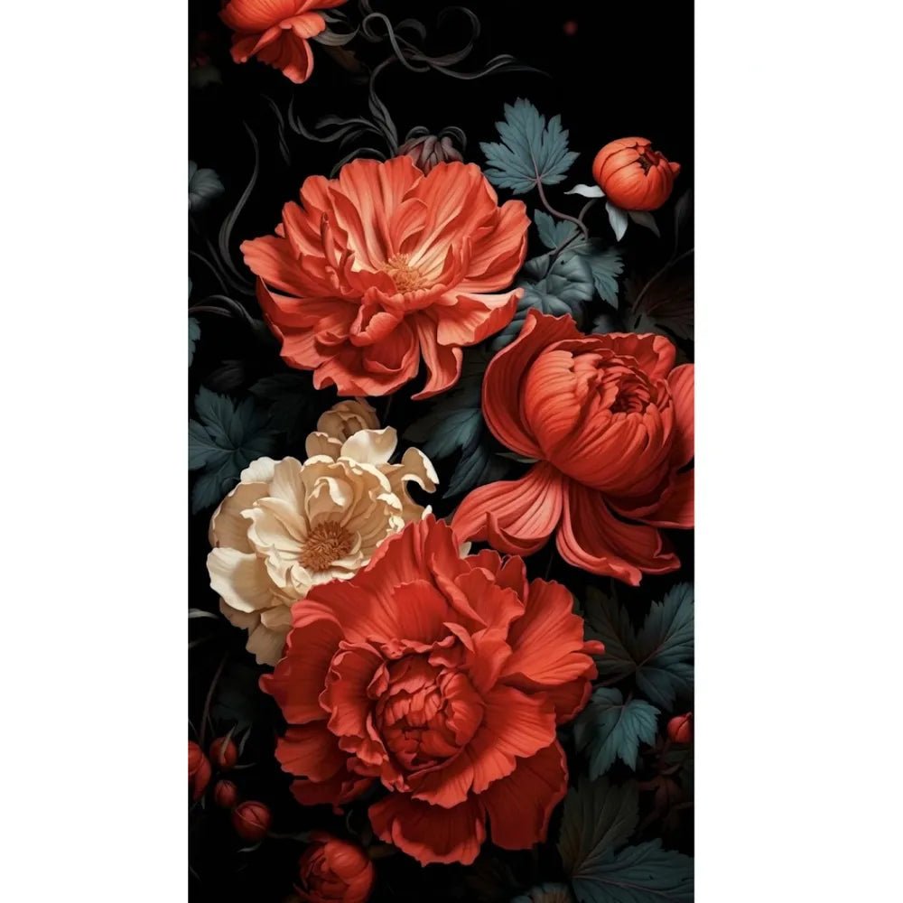 Rollo Autoadhesivo Flores Rojas Fondo Negro 1,2 x 3 m – Vinilo Decorativo para Pared - VeldorShop